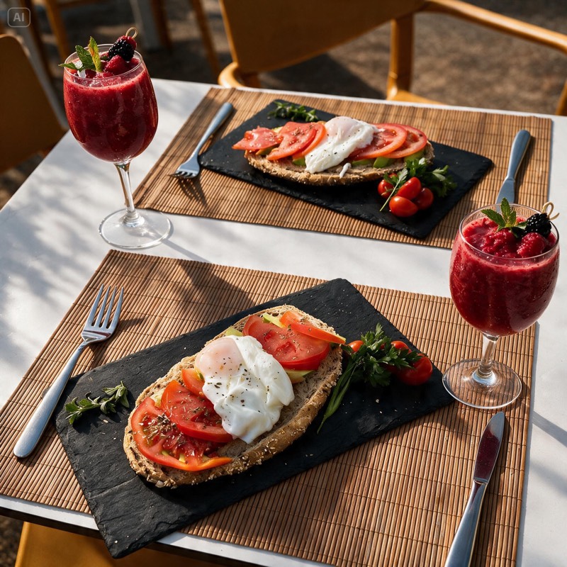 Mesa da esplanada com tostas e batidos ao sol
