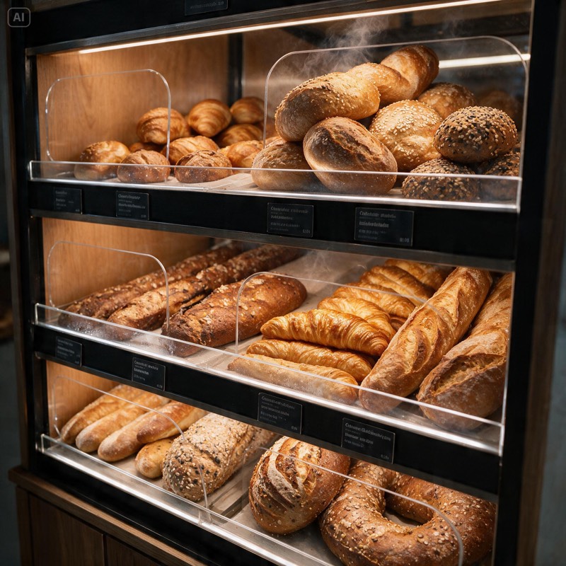 Vitrine de pão acabado de cozer
